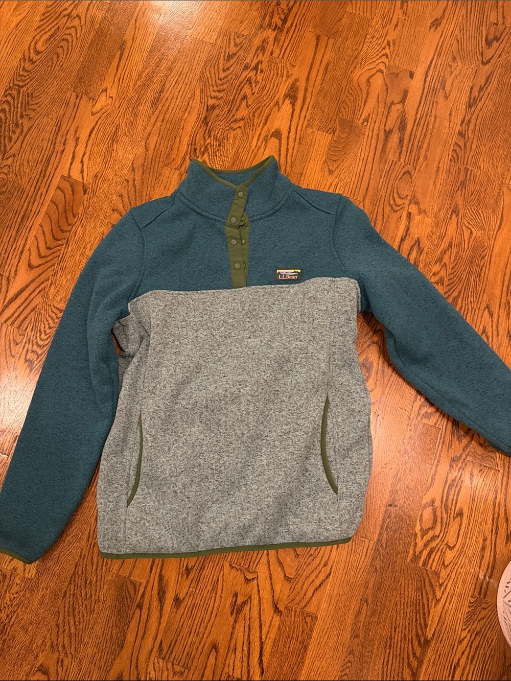 L.L. Bean women’s' Two-Tone Fleece Pullover Jacket - Teal & Gray
